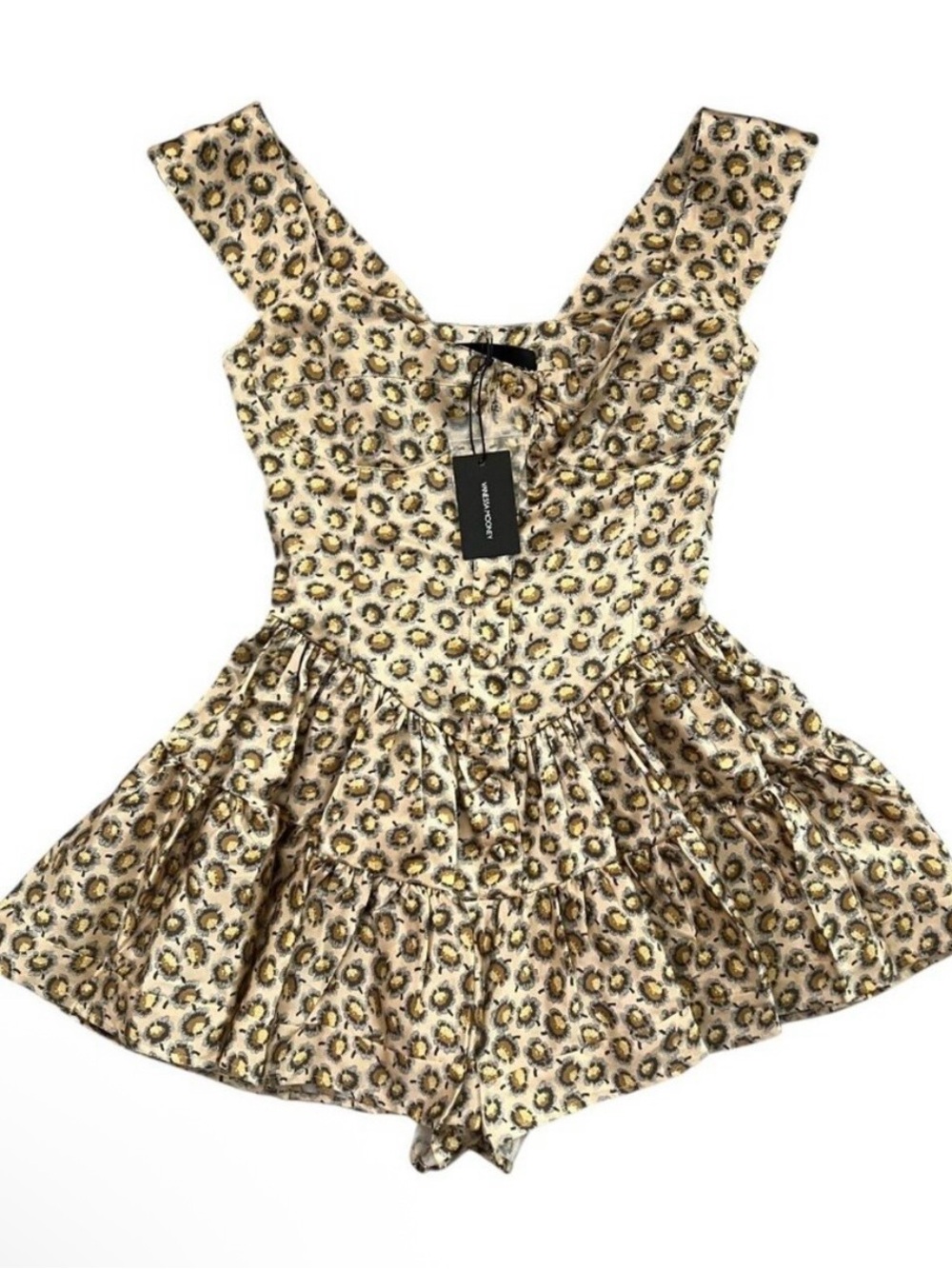 Vanessa Mooney Cream Floral Leopard-Print Sundress Romper